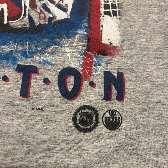 VTG 90s Edmonton Oilers Hockey T Shirt Mens XS Graphic Tee Grey Single Stitch - Picture 5 of 8